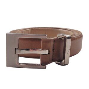 CALVIN KLEIN Vintage Tan Calfskin Leather Belt Silver Buckle women's small USA